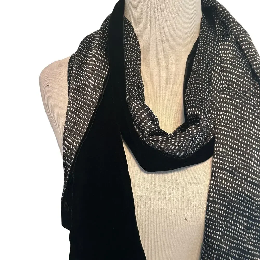 Two-Sided Scarf Black Velvet & Black White Geo Print Classy